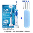 Cepillo de dientes eléctrico Oral B 2D, giratorio, con vibración, recargable, cerdas de acción cruzada, cuidado bucal, 4 cabezales de regalo gratis