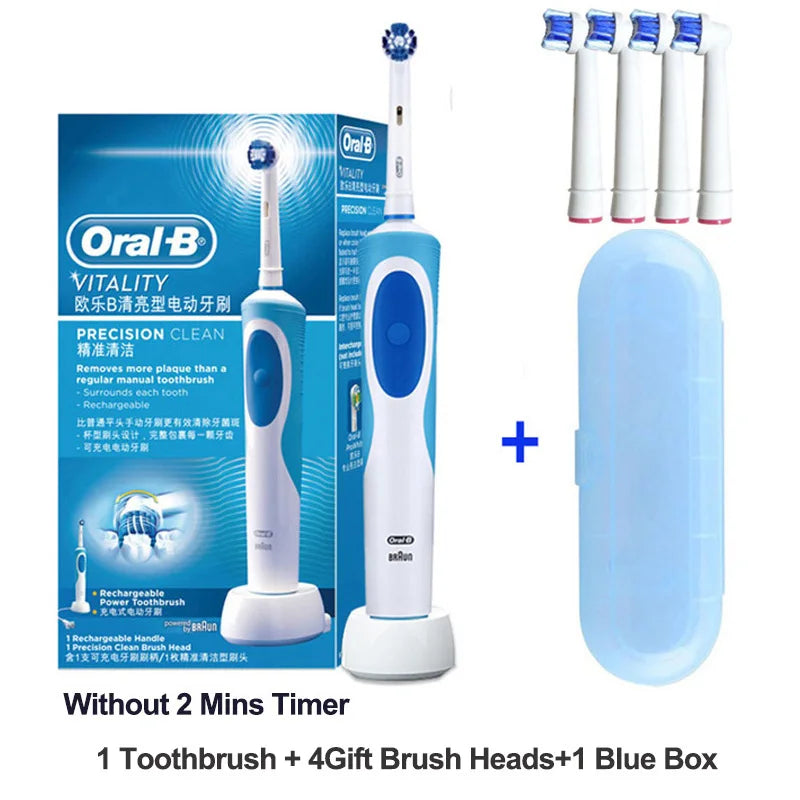 Cepillo de dientes eléctrico Oral B 2D, giratorio, con vibración, recargable, cerdas de acción cruzada, cuidado bucal, 4 cabezales de regalo gratis