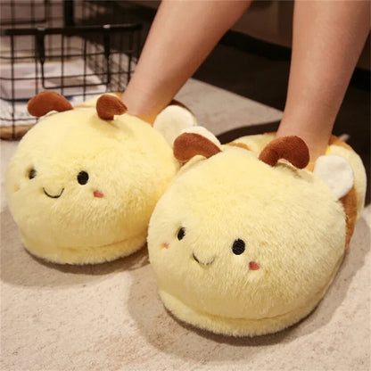 Comemore 2023 White Warm Adult Lady Plush Head Indoor Floor Women Fun Slipper Rabbit Cute New Home Slippers Cartoon Bee Design