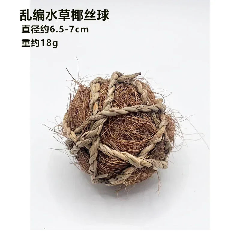 Natural Grass Chew Ball Toy for Guinea Pigs, Rabbits & Hamsters - Interactive Braided Small Animal Toys with Safe Edible Fibers