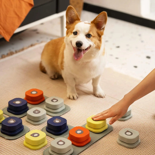 MEWOOFUN - Timbre interactivo para perro con botón para grabar, para comunicación vocal, con almohadilla y pegatina, fácil de usar
