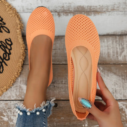 Cross-Border New Solid Color Round Toe Feizhi Flat Ballet Flats Women Casual Breathable Knit Slip-On Work Shoes