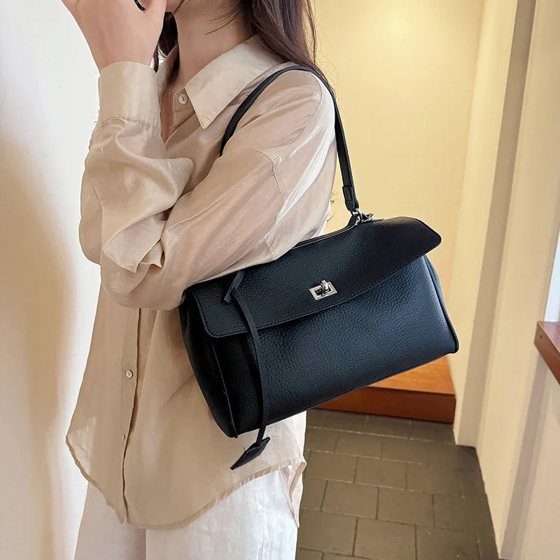 Casual Large Capacity Lychee Pattern Single Shoulder Slant Cross Bag Versatile Underarm Bag Simple Stylish Tote Bag