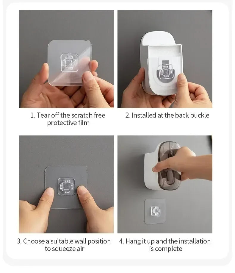 1 dispensador de pasta de dientes, accesorio de baño, exprimidor de pasta de dientes de pared, soporte para cepillo de dientes.