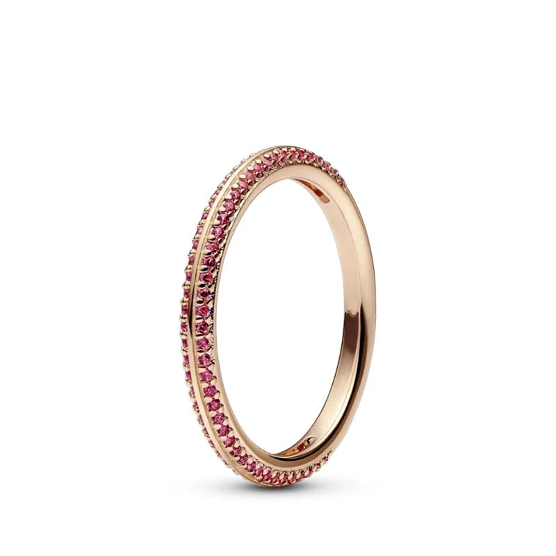 925 Sterling Silver Anéis Empilháveis para Mulheres, Coração Infinito, Esmalte Vermelho, Anel de Casamento, Jóias Presente, Original, Novo