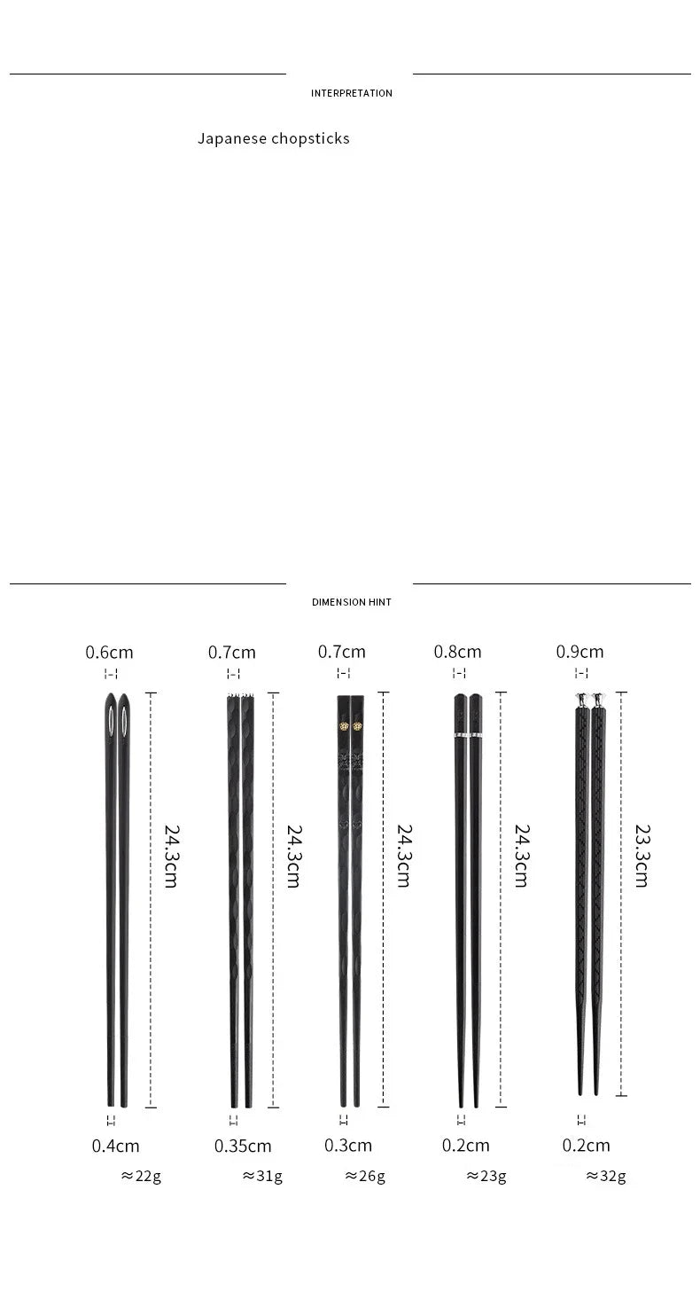 5Pairs Janpanese Reusable Chopsticks Black Sushi Sticks For Food Noodles Alloy Chinese Korean Chopsticks Kitchen Tableware