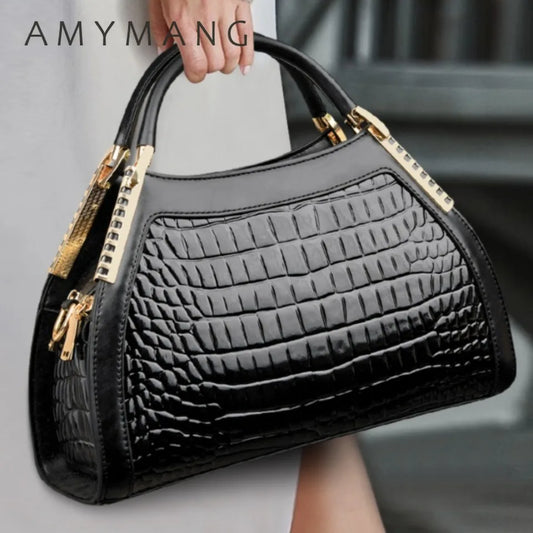 Alligator Patent Leather Shoulder Crossbody Handbags for Women, Luxury Brand Designer Hobo Bags, Two-Layer Sac
