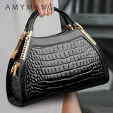 Alligator Patent Leather Shoulder Crossbody Handbags for Women, Luxury Brand Designer Hobo Bags, Two-Layer Sac