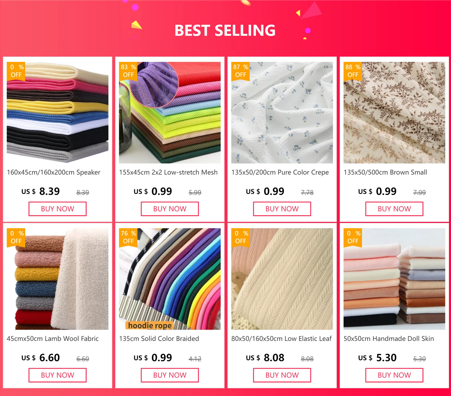 155x45cm 2x2 Low-stretch Mesh Fabric for Sewing Mosquito Net Curtain T-shirt Sportswear Knitted Lining Fabric Cloth Accessories