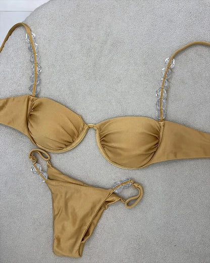 2025 Sexy Bikini Set High Waist Golden Printed Women Swimwear Push Up Bikinis Swimsuit Female Biquini Bathing Suit