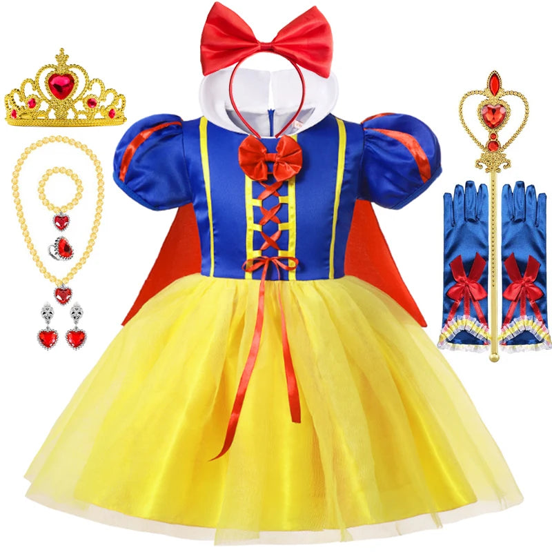 Fantasia de Princesa Branca de Neve para Meninas – Halloween, Festa de Aniversário, Brincadeiras e Fantasias Infantis (com Capa)