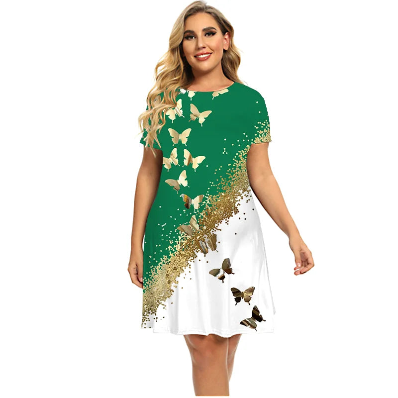 Venda quente vestidos para o verão 2022 mulheres bronzeamento borboleta vestido de manga curta casual vestido de grandes dimensões roupas de moda plus size