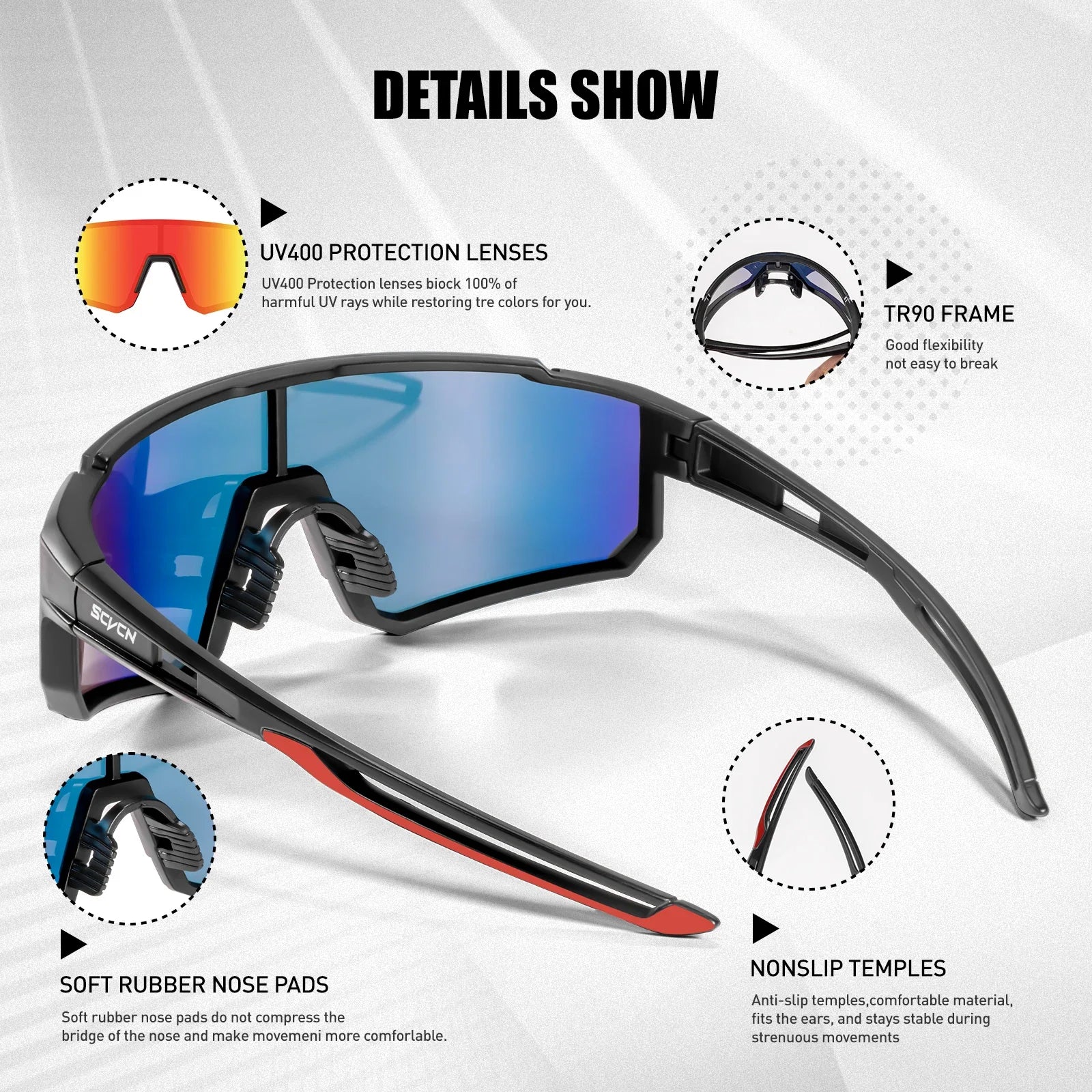 SCVCN Snow Sunglasses Hiking Eyewear Outdoor Cycling for Women Men MTB Bike Glasses Sports Mountain Cycling UV400 Skiing Goggles