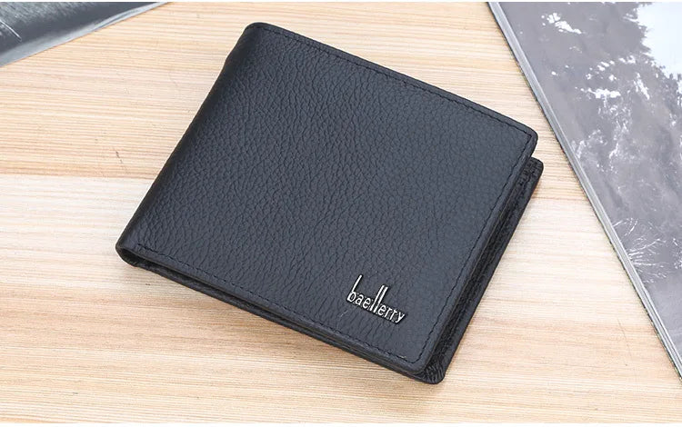 Baellerry Men Genuine Cow Leather Wallet Card Holder Male Purse Short with Coin Pocket Leather Wallets for Men