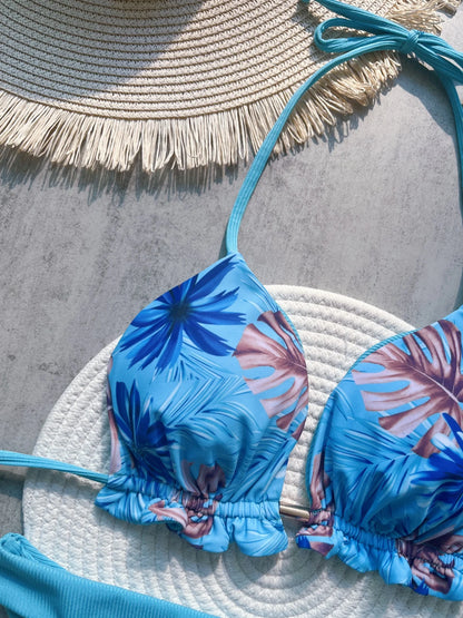 Leaves Printed Halter High Leg Cut Bikini Women Swimwear Female Swimsuit Two-pieces Bikini set Bather Bathing Suit Swim