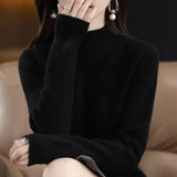 Autumn Winter Women Sweater Korean Fashion Warm Bottoming Shirts Half Turtleneck Basic Knitwear Solid Long Sleeve Pullovers 