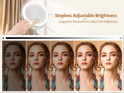8 Inch Makeup Mirror With Light Lamp 10X Magnification 3 Color Lights,Adjustable Brightness Height Standing Cosmetic Mirror