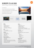 Xiaomi TV A 32, Compact Size With Colorful Screen, Dynamic Sound With Dolby Audio™, DTS-X And DTS Virtual:X, Top-end Metal Fini