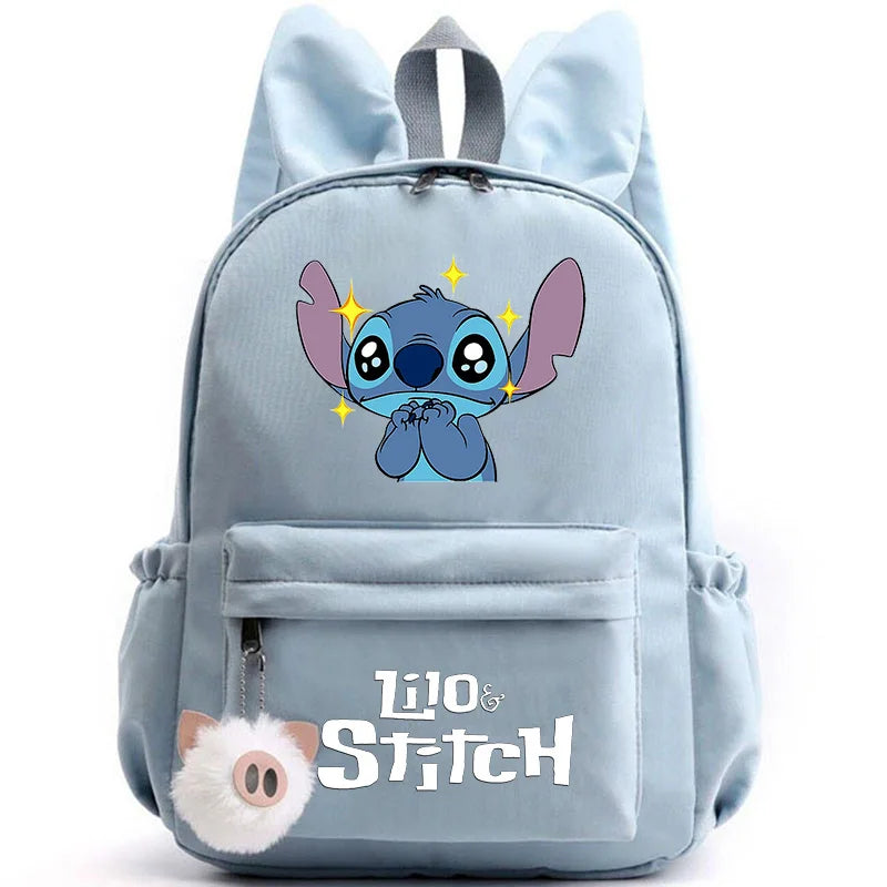 Mochila Disney Lilo Stitch para niñas, niños y adolescentes, informal, escolar, de viaje, con orejas de conejo