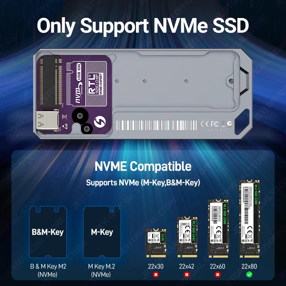 Carcasa para SSD JEYI M.2 2280 NVMe con chip RTL9210, compatible con USB 3.2, 10 Gbps UASP, carcasa para disco duro externo con carcasa de aluminio mecánico