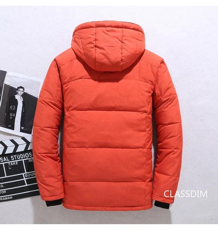 New Winter Men Hooded Casual  Puffer Jackets White Duck Down Coats High Quality Male Outdoor Windproof Warm Winter Parkas Size 5