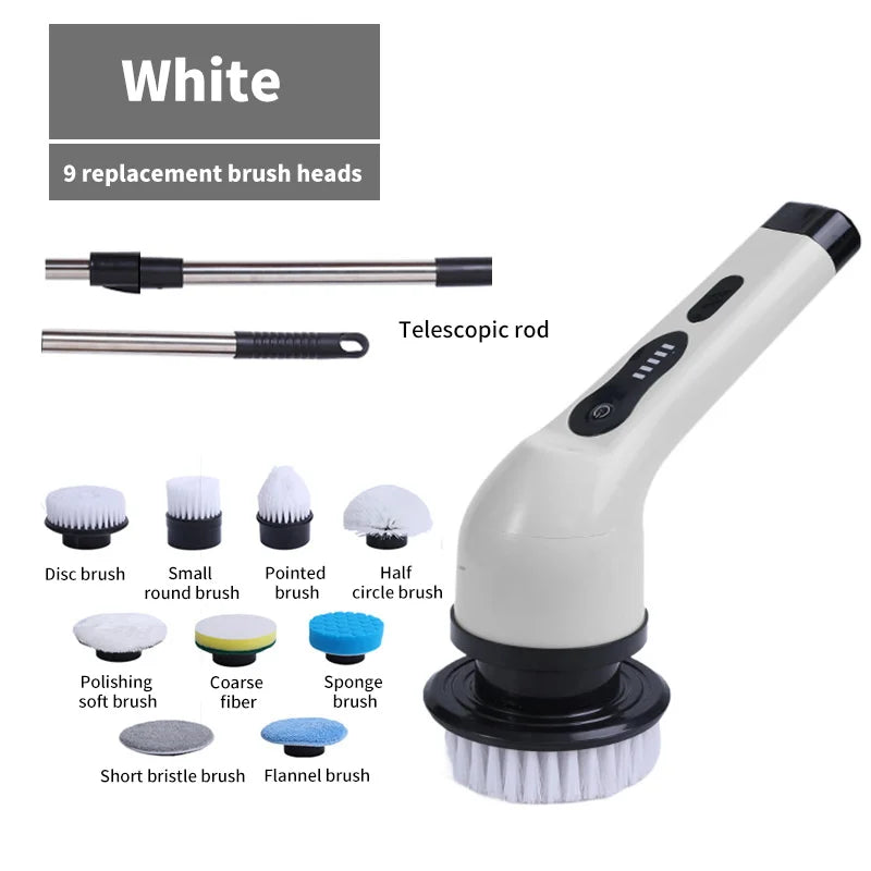 9-in-1 Multifunctional Wireless Electric Cleaning Brush Household Kitchen Bathroom Brush USB Handheld Rotating Cleaning Tools