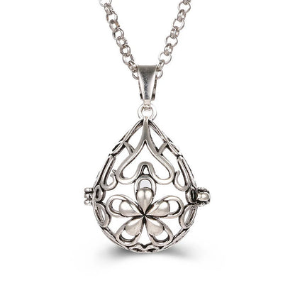 New Aroma Water Droplets Cage Lockets Necklace Heart Shaped Zircon Essential Oil Diffuser Set Combination Woman Pendant Jewelry