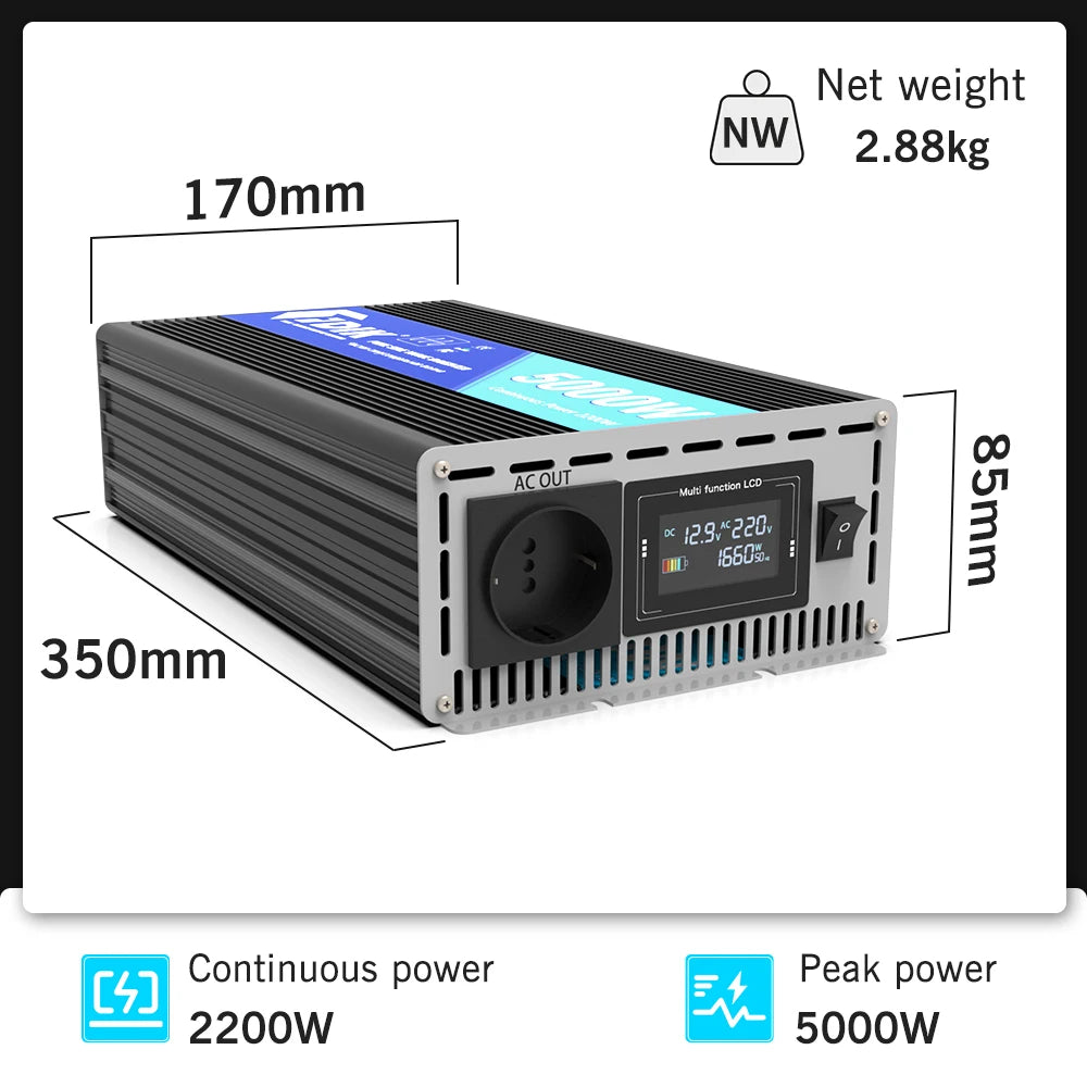 FDIK Inverter 12V 220V Pure Sine Wave Inverter 24V 5000W With Color Screen Display Solar Power Converter For RV And Camping