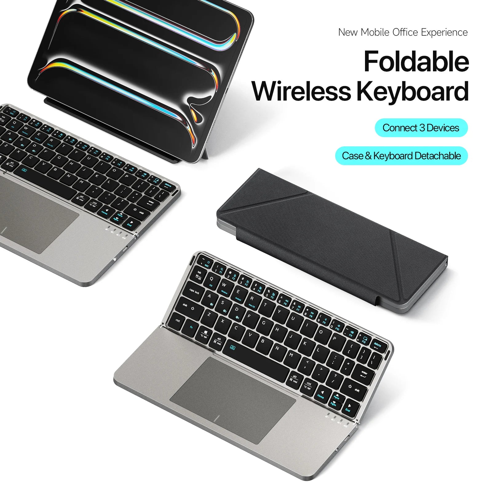 DUX DUCIS Foldable Bluetooth 5.0 Keyboard with Touchpad & Phone Holder For Phones Tablets PC iOS Android Windows Mac