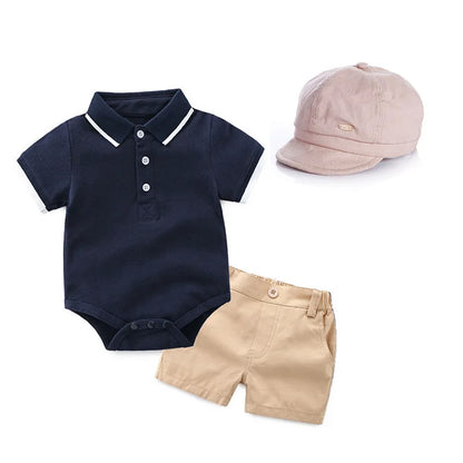 Conjunto de ropa de verano para bebé niño con gorro, polos de verano, camisa de manga corta, pantalones cortos, conjunto de ropa para niño