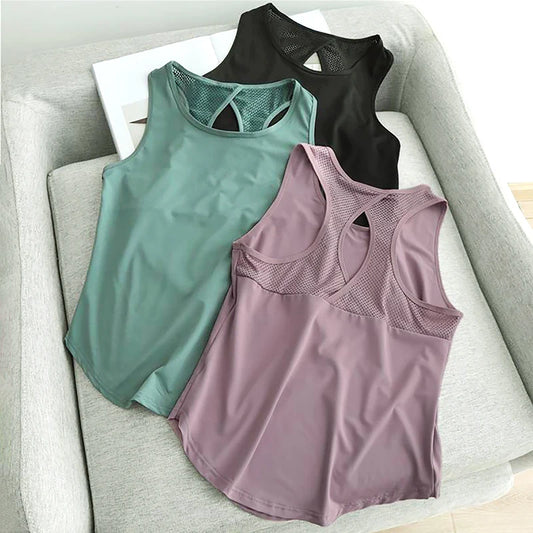 Verão de secagem rápida tanque superior seção fina malha sem costas solto casual versátil camisola yoga esportes camiseta fitness correndo colete