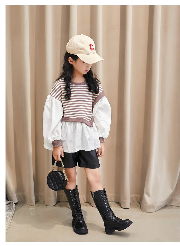 Girls Long Boots Children Knee-High Fashion Motorcycle Boots Rubber Soft Platform for Princess Kids High Boots Classic Winter