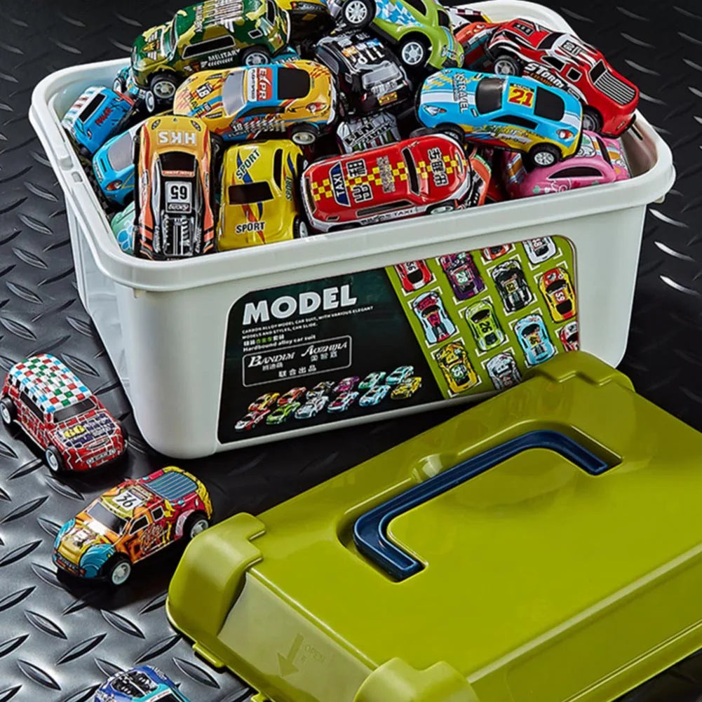 Mini coche de aleación con caja de almacenamiento, coches fundidos a presión, juguetes para niños, vehículo de inercia deslizante, kit de juguetes para niños, regalos para niños