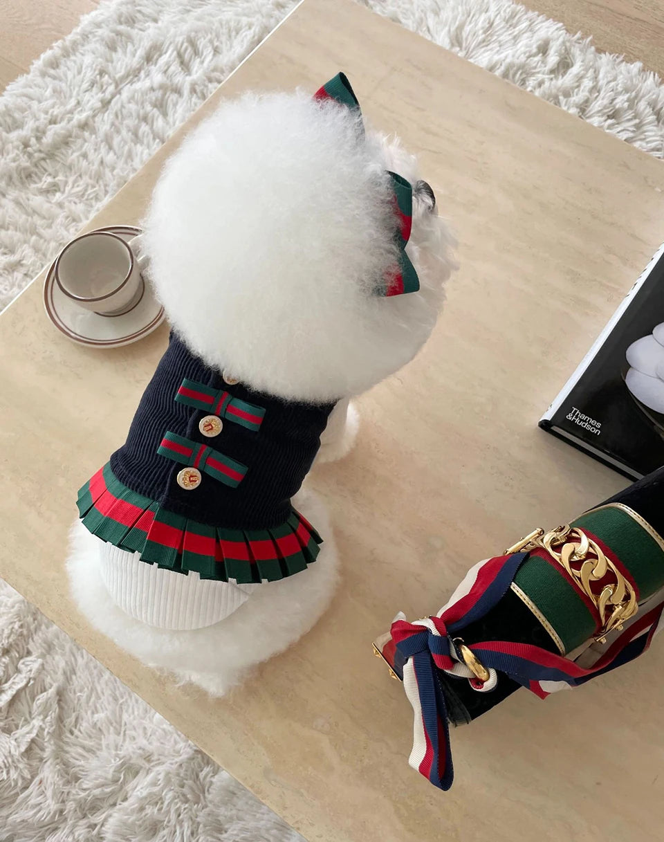 FATHIN Dog Princess Dresses Puppy Bow Knot Dress Luxury Pet Skirt Striped Dresses for Small Medium Cats