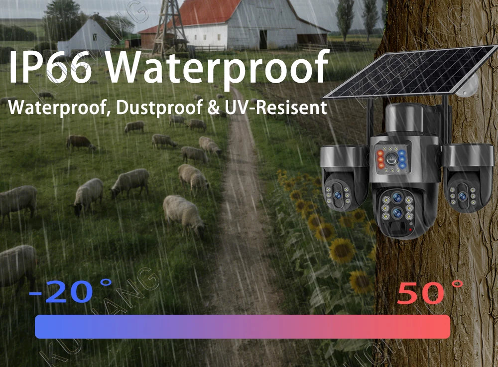 20MP 4G Sim Solar Camera WiFi 10X Optical Zoom 3-PTZ 4-Lens 3-Screens Outdoor Wireless Security Cameras Auto Tracking CCTV V380