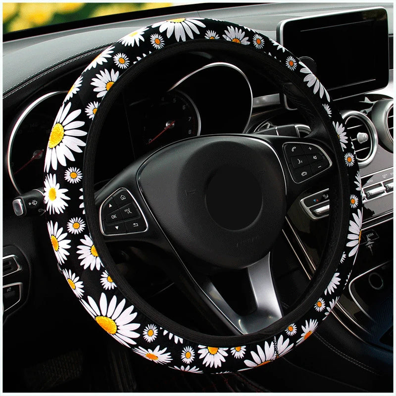 Decoration Knitted Styling Interior Accessories Product Universal Car Cute Daisy Flower Steering Wheel Cover  Car Interior