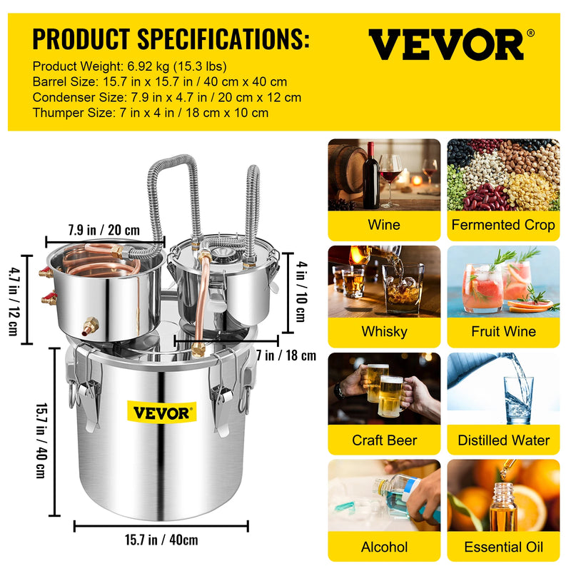 SucceBuy 12L 20L 30L 50L Alcohol Brewing Distiller DIY Moonshine Apparatus Stainless Steel Still Whisky Brandy Home Appliance