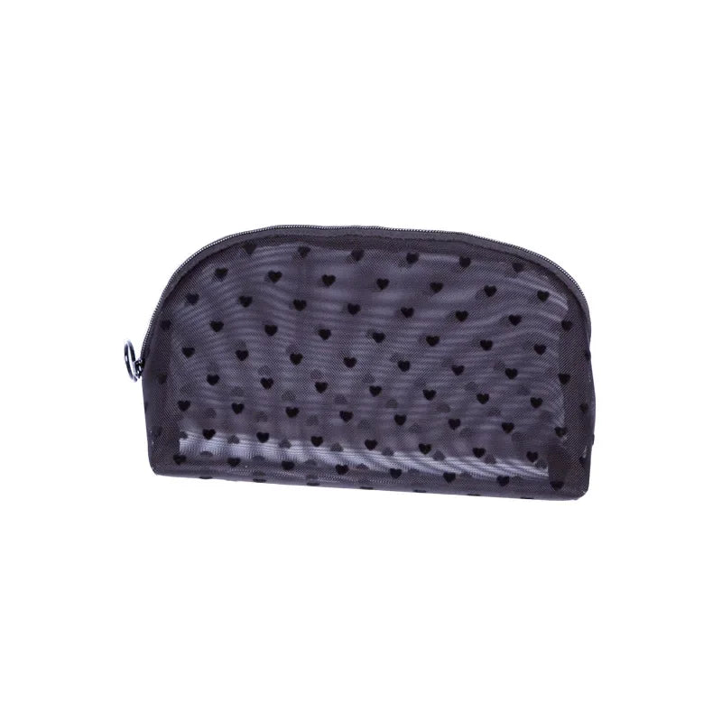 Heart-Shaped Nylon Mesh Cosmetic Bag Portable Toiletry Organizer for Women Makeup Storage