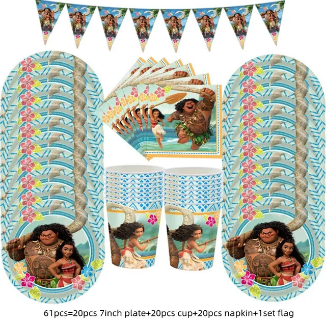 Talheres descartáveis de Tema Moana para Crianças, Copo e Prato, Suprimentos de Decoração para Meninas, Festa de Casamento, Aniversário, Novo