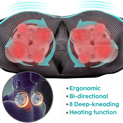 Masajeador Shiatsu de cuello y hombros, masajeador de espalda con calefacción en forma de U, almohada de masaje eléctrico de amasamiento profundo para cuello, cintura, piernas y cuerpo.