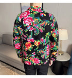 Men Suit 2 Piece Fashion Party Mens Vintage Print Big flower in northeast China Suits Jacket Pants Men Sets