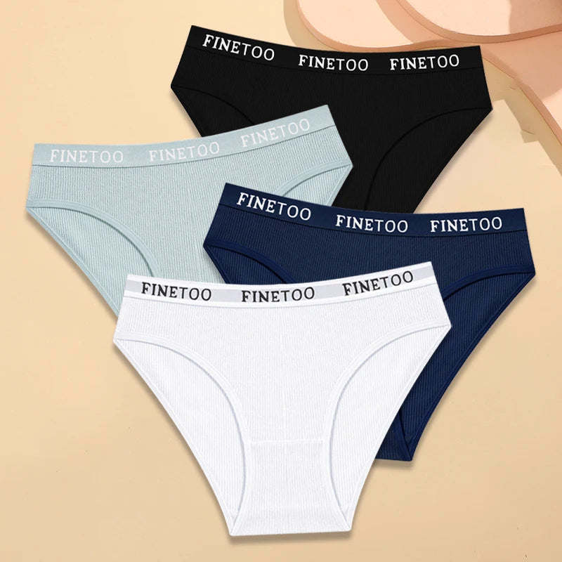 FINETOO - 4 piezas de ropa interior de algodón a rayas para mujer, bragas con cinturón y letras, lencería de cintura baja, bragas transpirables sólidas