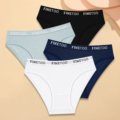 FINETOO - 4 piezas de ropa interior de algodón a rayas para mujer, bragas con cinturón y letras, lencería de cintura baja, bragas transpirables sólidas