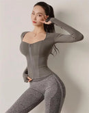 Chaqueta deportiva sexy de manga larga con almohadilla para el pecho, ajustada, para mujer, para yoga, running y fitness, para otoño, zapatillas de entrenamiento Nike Airbag.