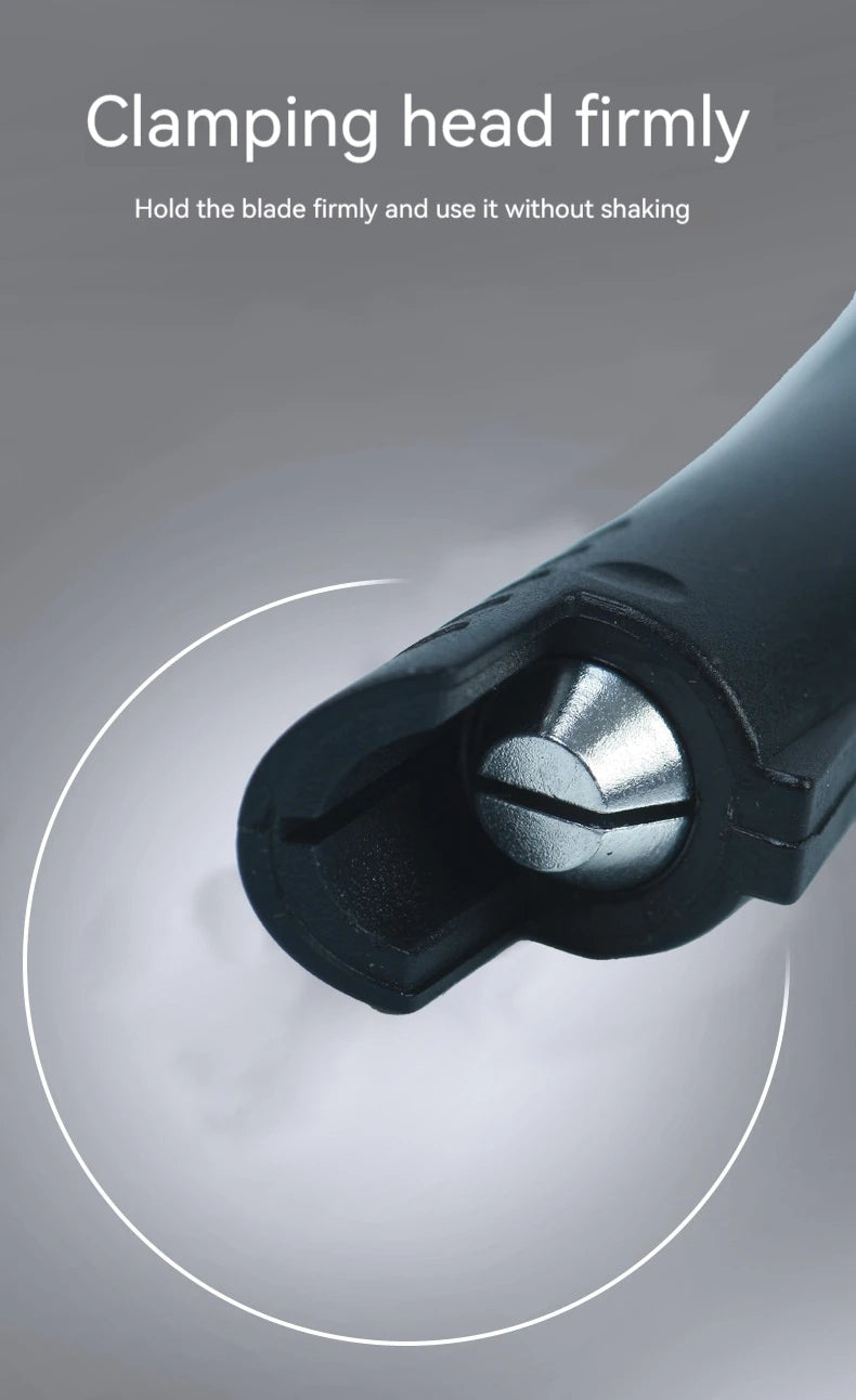 Cuchillo para trinchar con mango de aluminio en forma de bolígrafo, incluye 5 hojas con diseño de herradura que puedes reemplazar tú mismo.