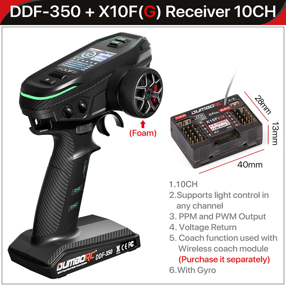 Control remoto digital DUMBORC 2.4G 10CH DDF-350, transmisor con receptor para coche, barco, tanque, sistema LCD FHSS