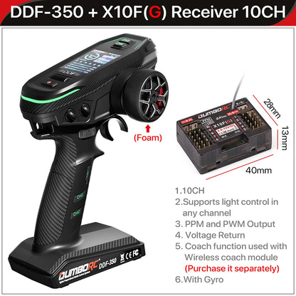 Control remoto digital DUMBORC 2.4G 10CH DDF-350, transmisor con receptor para coche, barco, tanque, sistema LCD FHSS