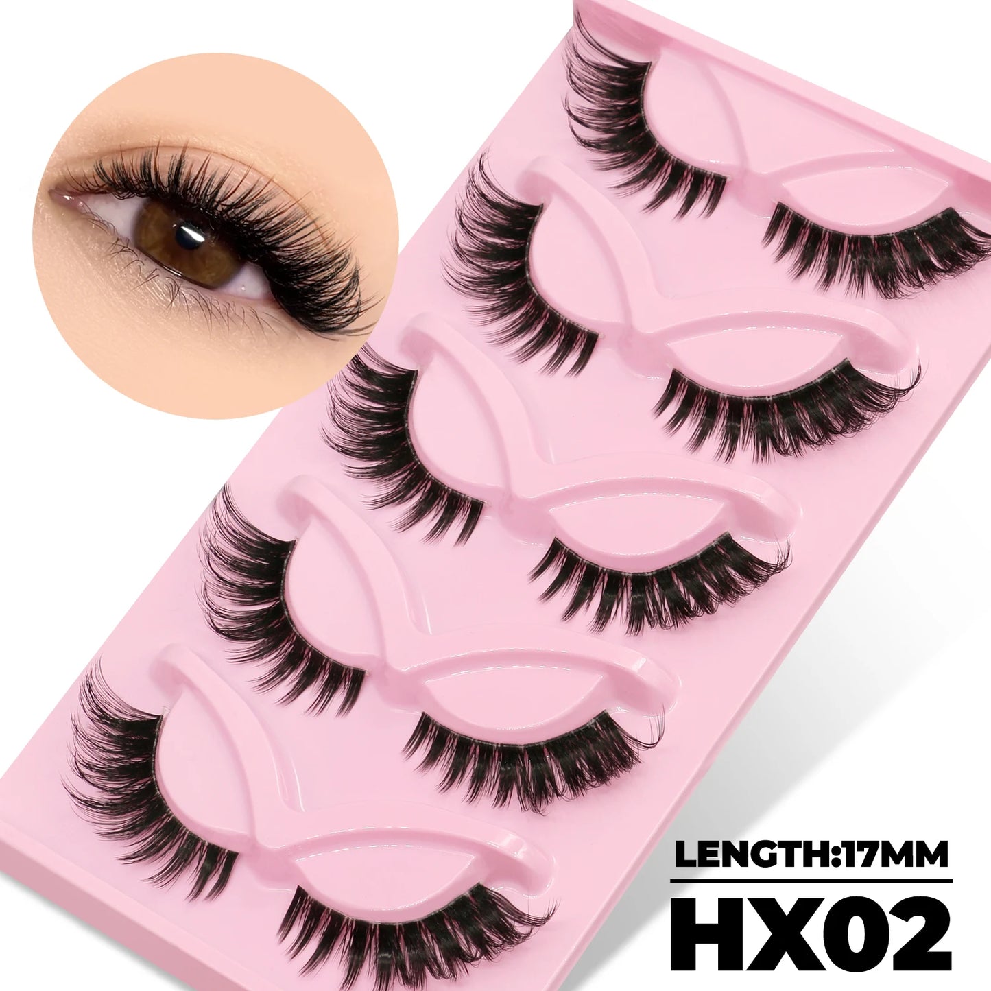 GROINNEYA Cat Eye Lashes 5 Pairs Natural Fake Eyelashes Clear Band Lashes Natural long Winged End Eye Elongated Eyelashes Makeup