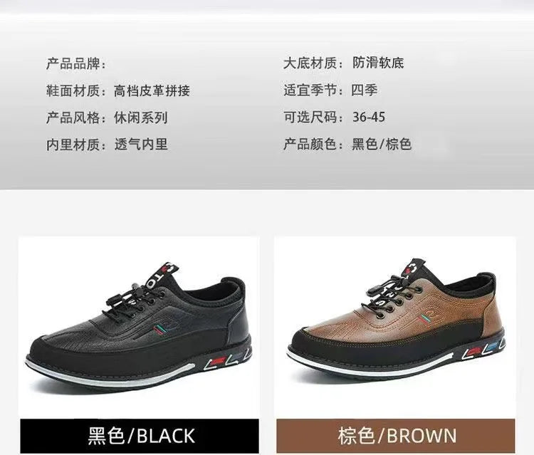 Spring Luxury Men's Casual Leather Shoes Elastic Band Business Flats Loafers for Men Soft Sole Peas Shoes Soft Men's Sneakers