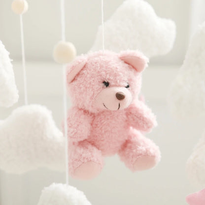 Baby Crib Mobile Rattle Toy Wooden Bed Bell Mobile Hanging Teddy Velvet Bear Doll Toy Newborn Music Box Crib Mobile Bracket Gift
